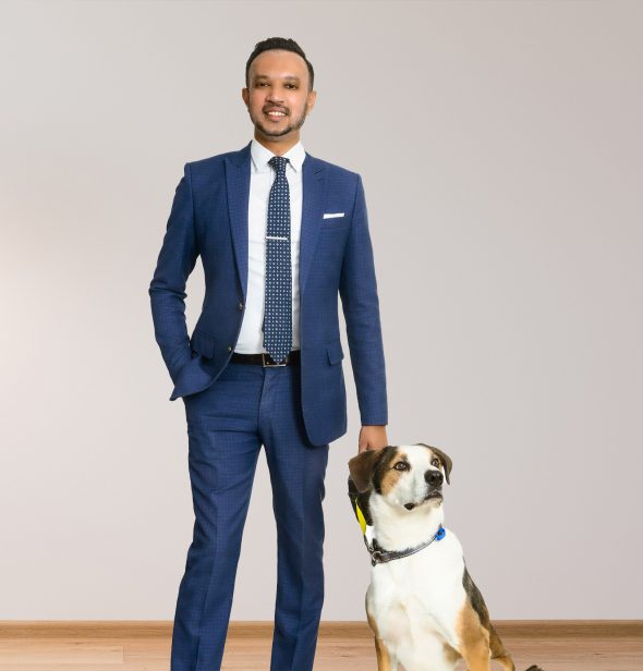 Jeewan Delwalage Founder & CEO / New Development Specialist with His Dog at The Worx Real Estate