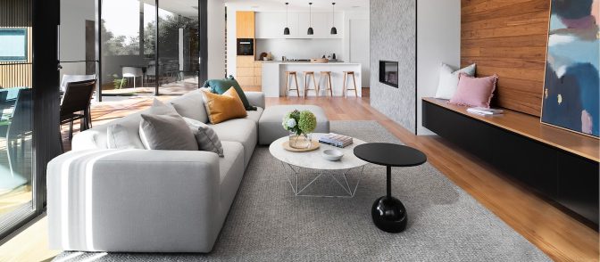 Modern Living Room with Center Table and Sofa at The Worx Real Estate